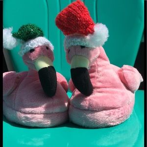 Old Navy, Plush Flamingo Slippers w/ Santa Hats